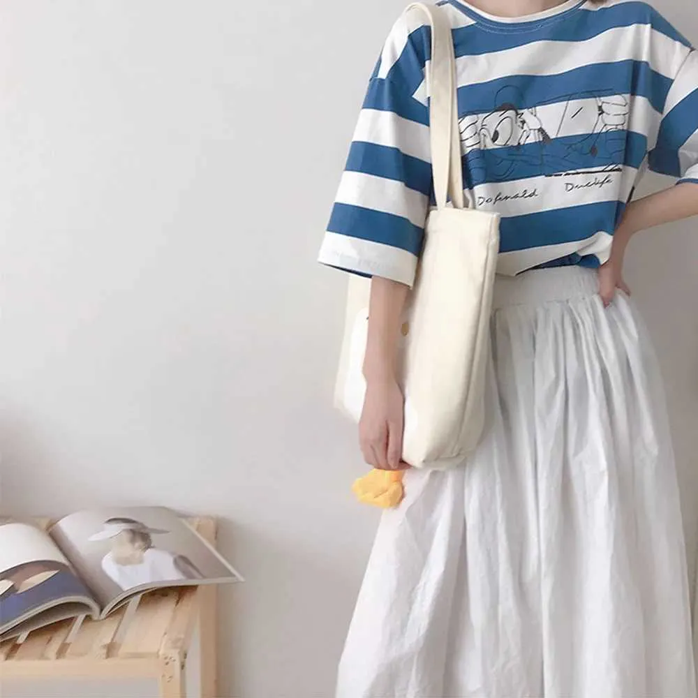 Neue warme Shopper süße Ente Papier Box Druck Casual Kai Baumwolle Canvas Einkaufstasche Y241109_voghion.com