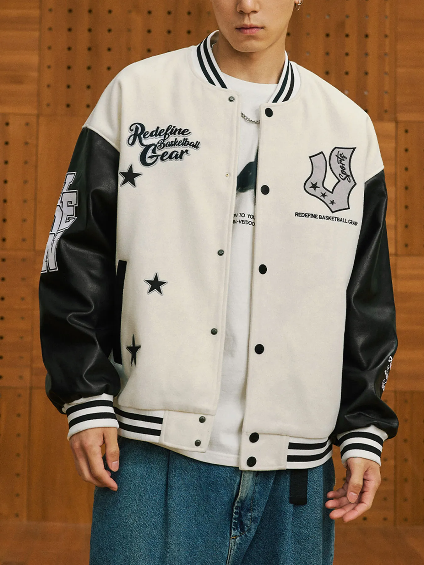 Veidoorn Preppy College-Jacke für Herren und Teenager, schicker Buchstabendruck, starke Stickerei, lässiger Baseball-Mantel für Herbst und Winter_voghion.com