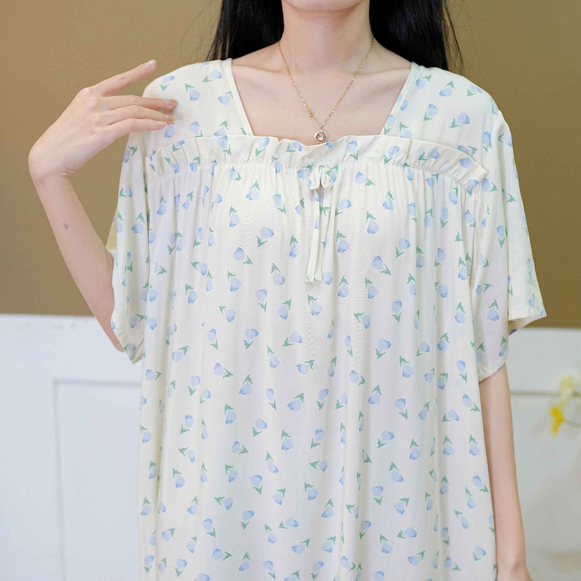 Indumenti da notte da donna Camicia da notte in cotone e seta da donna, dolce, carino, sottile, da indossare per la casa, gonna a maniche corte di grandi dimensioni_voghion.com