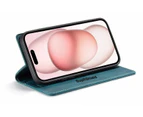 SupRShield Für 15 Plus Hülle RFID Blocking Retro Flip Premium Leder Kartenhalter Brieftasche Cover - Cyan Blau_voghion.com