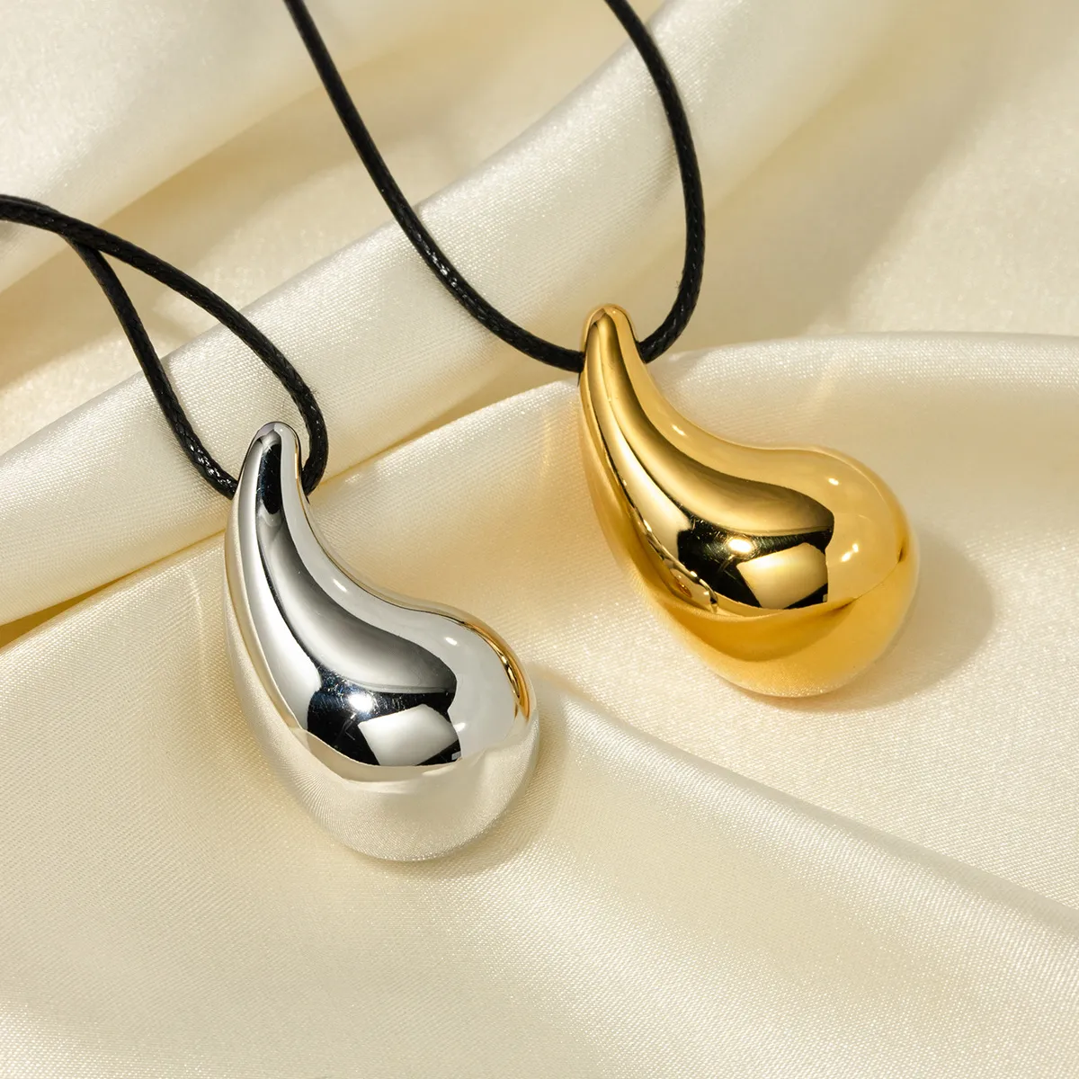 Designer Neue Gold Edelstahl Wachs Seil Wassertropfen Anhänger Halskette für frauen Outdoor Graduation Party Schmuck Kostenloser_voghion.com