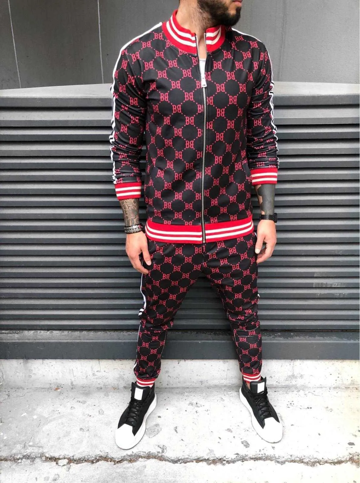 Uomo Tracuits uomo tracuit Sets Moda Plaid Giacca maschile + Pantaloni Set 2 pezzi Tuta sportiva Autunno Stampa 3D di alta qualità_voghion.com