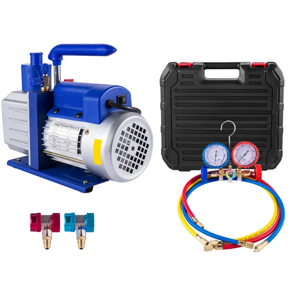 HVAC Vacuum Pump Kit Single Stage 283 L/min 246W With 3-Valve Manifold Gauge Set For Refrigerant Air Conditioning_voghion.com