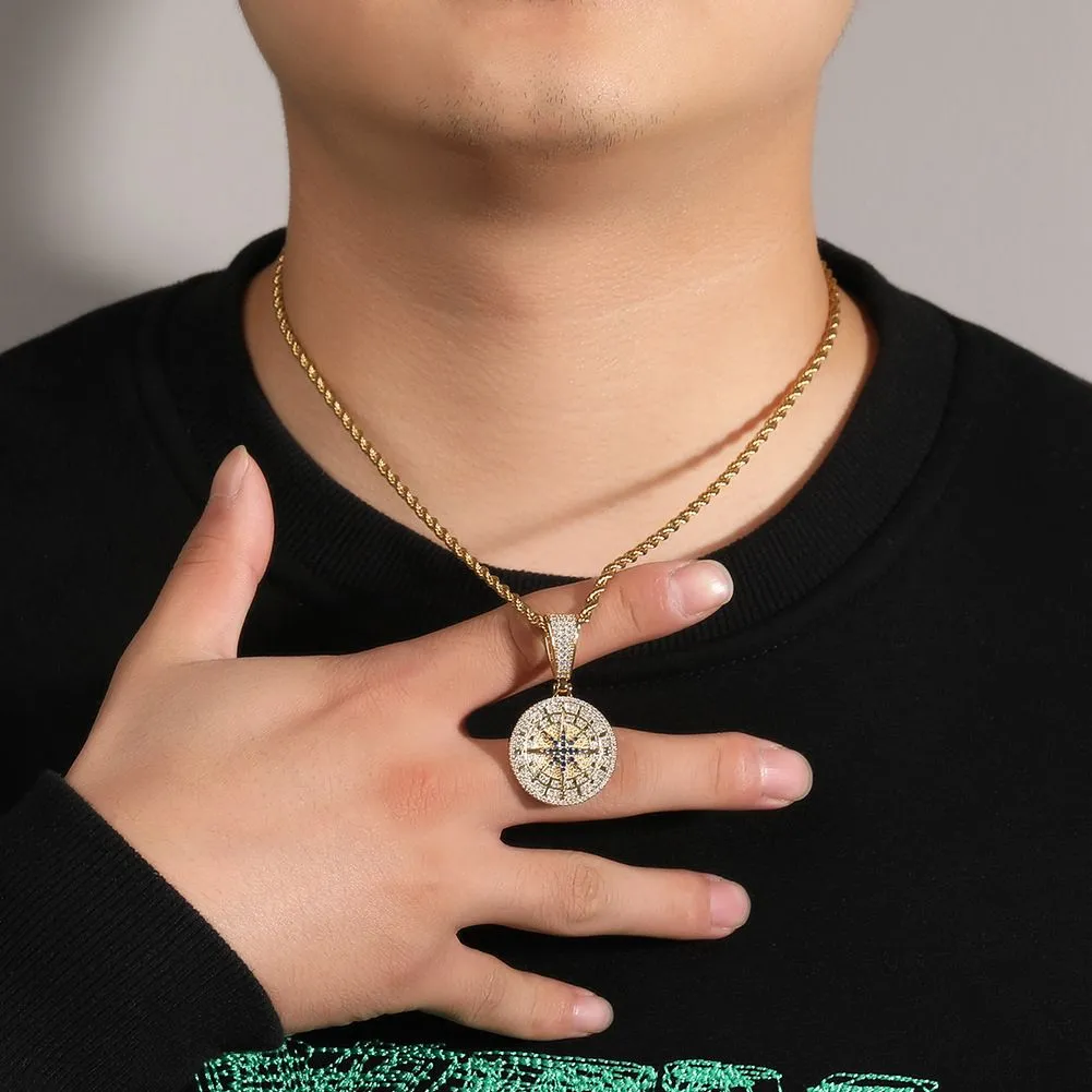 Collana con ciondolo a forma di capra con bussola retrò vintage hip hop, zircone 5A placcato oro vero, gioielli da uomo fantastici_voghion.com