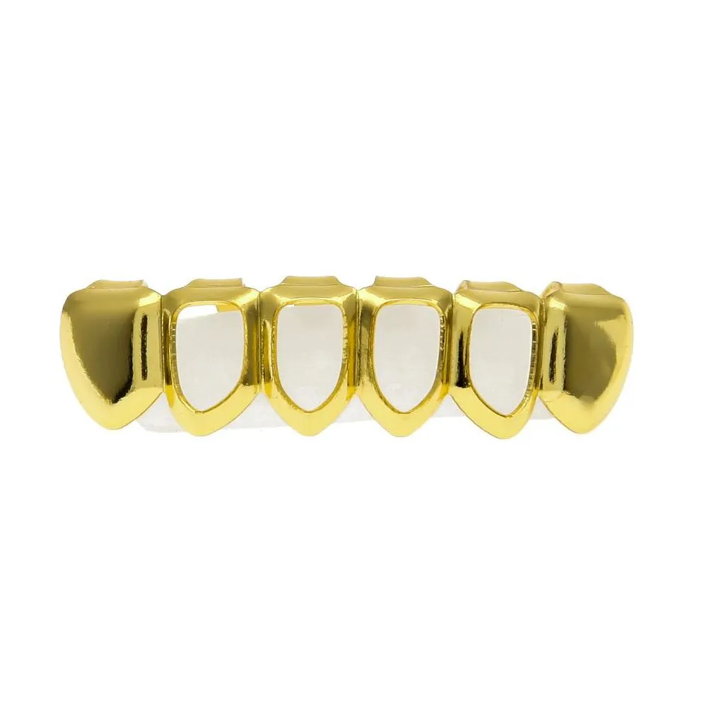 Grillz, Dental Grills New Real Gold Plated Iced Out Hiphop Hollow Teeth Grillz Top Grill Halloween Christmas Party Gift_voghion.com