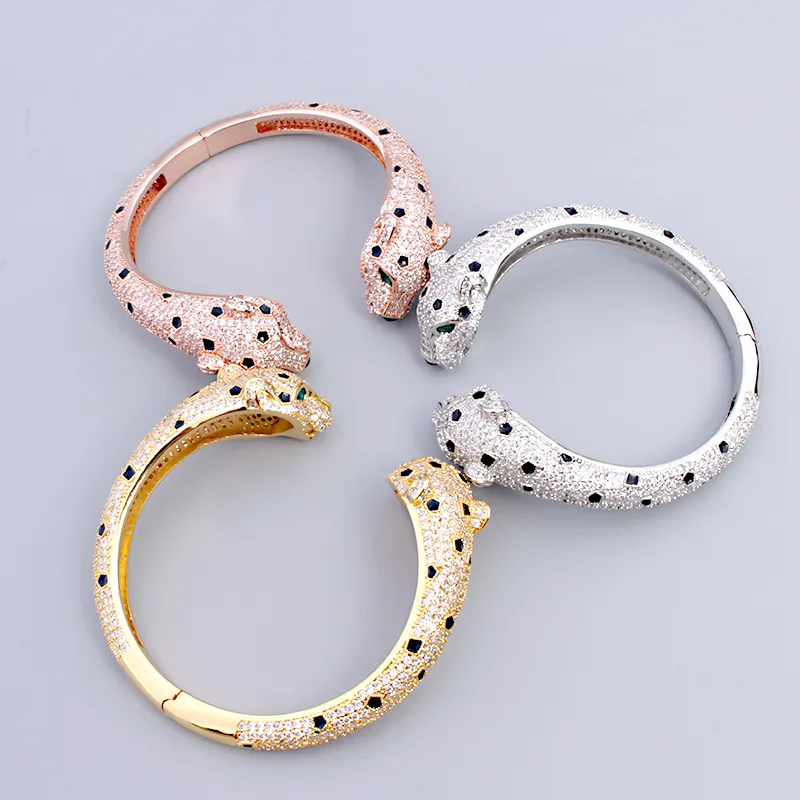 sier Gold Double Headed Leopard Torque Square Dia Bracelet Designer Bangle Gear Jewelry Femme Set Women Men Couple_voghion.com