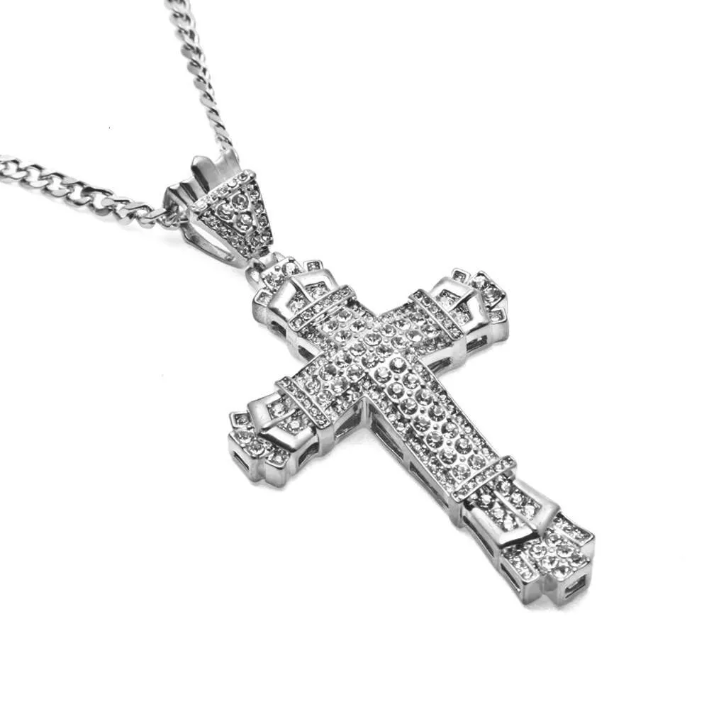 Diamant-Legierung Kreuz Anhänger Mode Herren Hip Hop Halskette Schmuck_voghion.com