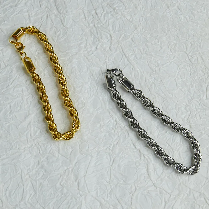 Brățară placată cu aur autentic, lanț cubanez de 5 mm, frânghie de 3 mm, unică, subțire, cu microfigaro, lanț de grâu, din oțel inoxidabil, streetwear_voghion.com