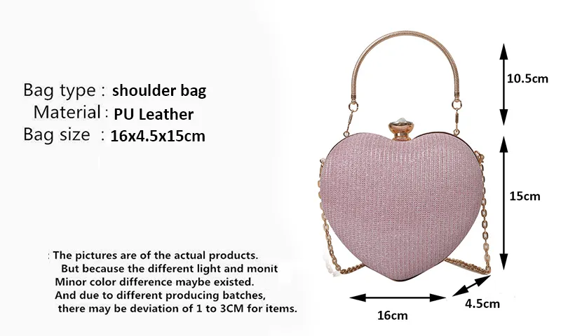Pochette da sera Borsa da donna lucida Pochette in metallo a forma di cuore Borsa a tracolla con catena di moda Borsa da donna_voghion.com