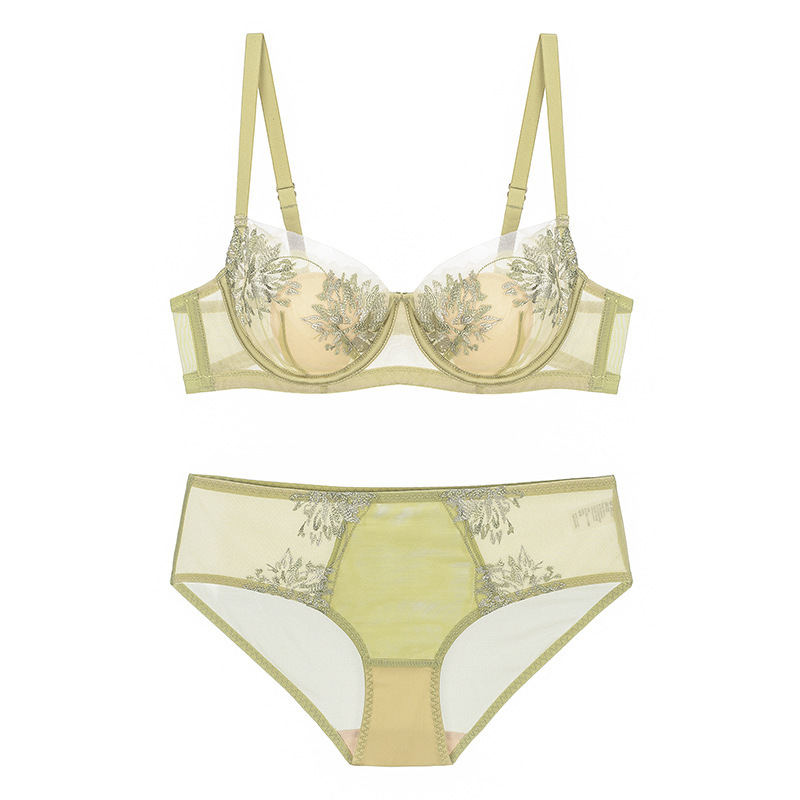 New French style thin rabbit ear cup embroidered lace sexy lingerie small chest display large gathering bra set_voghion.com