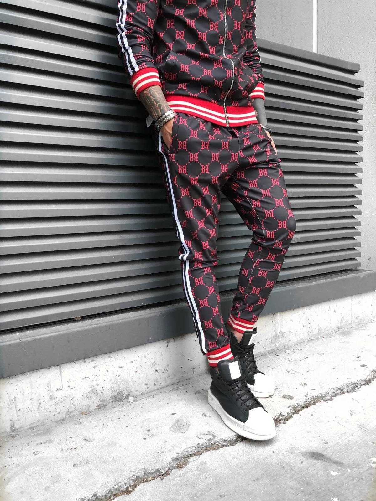 Uomo Tracuits uomo tracuit Sets Moda Plaid Giacca maschile + Pantaloni Set 2 pezzi Tuta sportiva Autunno Stampa 3D di alta qualità_voghion.com