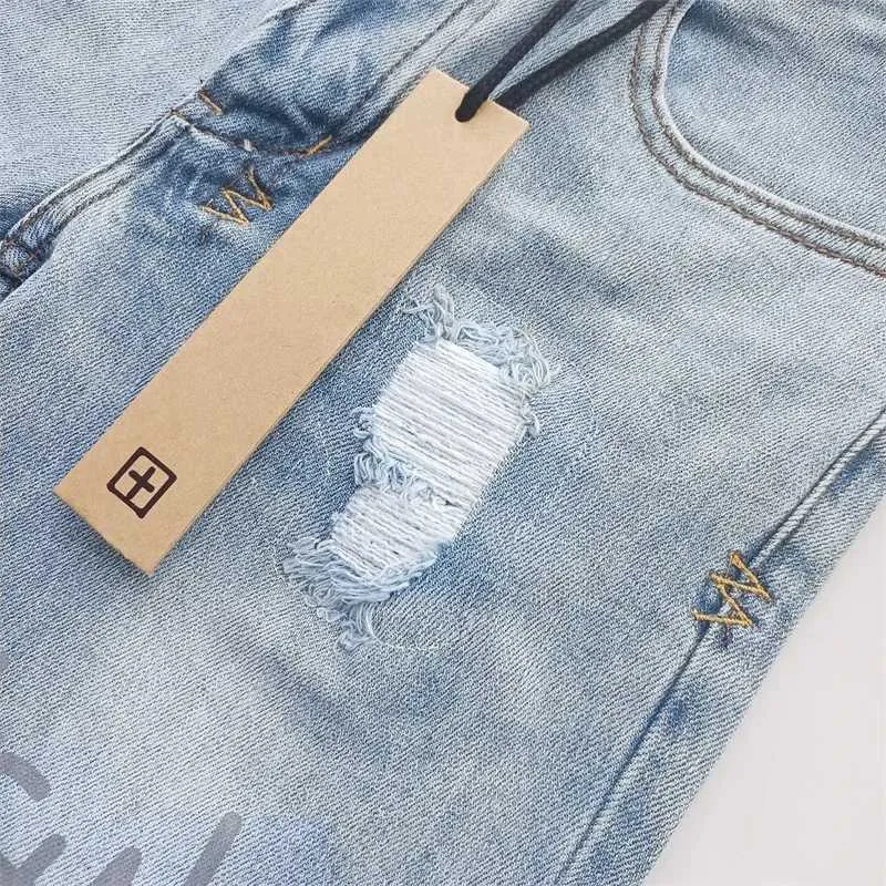 Black Blue Fashion Men KSUBI Cross Jeans Brand High Street Hole Trend Low Rise Skinny Denim Pants Ripped Frayed_mkmklike.com
