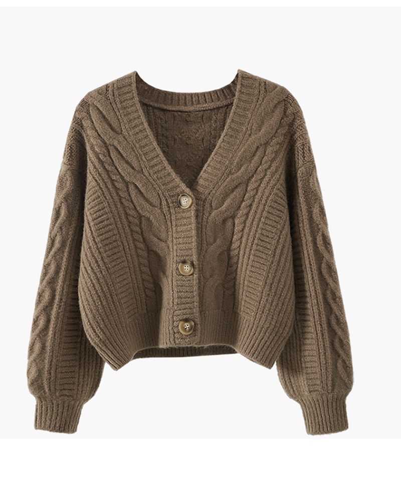 Vêtements pour femmes Pull col en V lâche femmes style paresseux automne et hiver vêtements d'extérieur 2024 nouveaux hauts rétro twist court_voghion.com