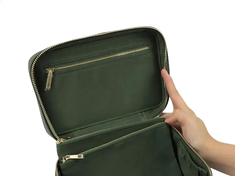 Ladies Saffiano Split Leather Travel Toiletry Case Portable Hanging Makeup Organizer Box Dopp Kit Cosmetic Bag For Women_voghion.com