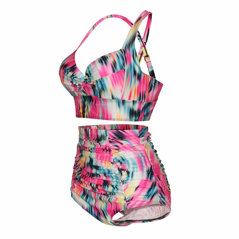 Large Size Plus Bikini Swimsuit High Waist Printed Two Piece Solid Color Women's Vacation Sexy Suit_voghion.com
