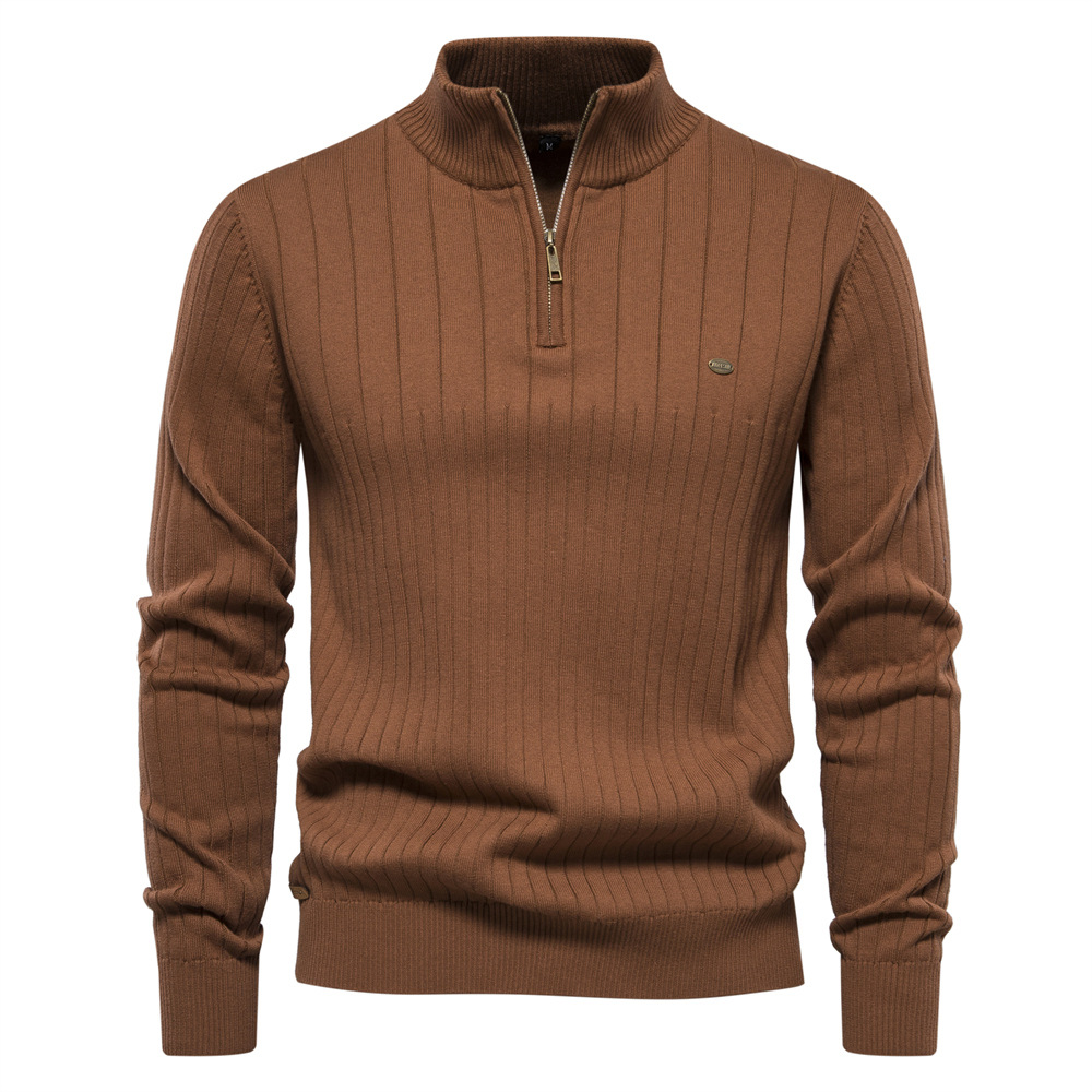 Ropa de hombre Suéter de hombre con cuello alto media cremallera suéter de color sólido ropa de hombre de calidad