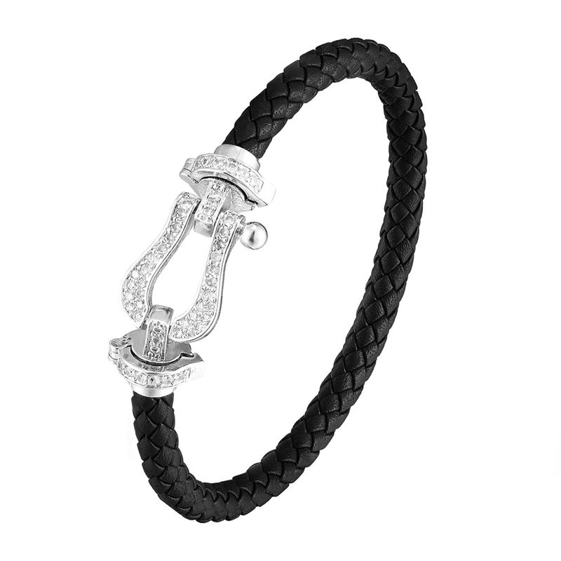 Braccialetto alla moda e alla moda da donna con fibbia a ferro di cavallo, testa a forma di U tempestata di diamanti, micro intarsiato, semplice_voghion.com