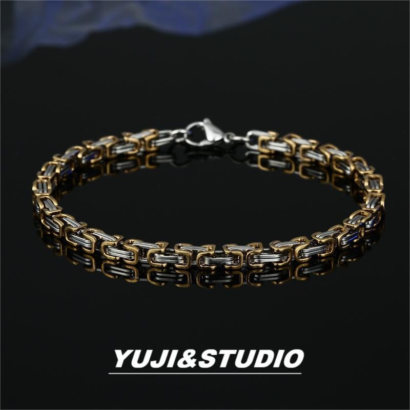 European and American Fashion Hip Hop Stainless Steel Imperial Chain Byzantine Necklace Titanium Steel Jie Chain Men’s Room Steel Color Neck Chain
