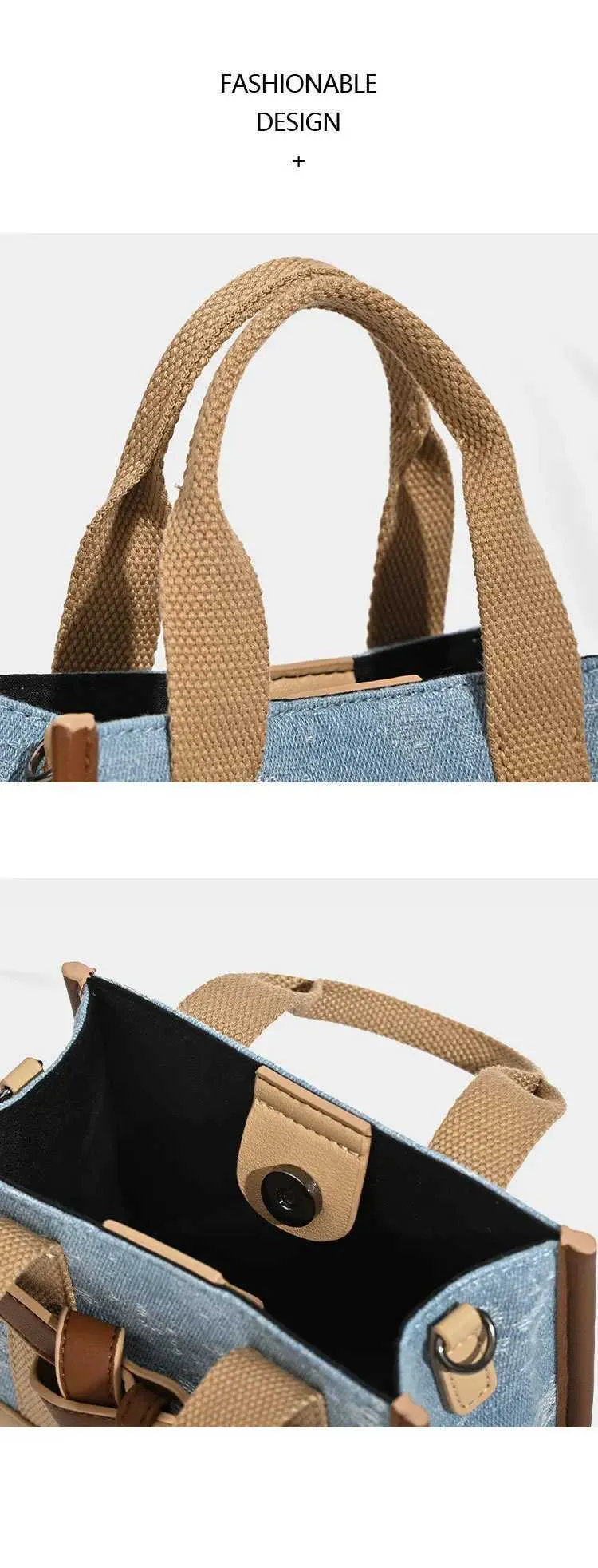 Sacs à main carrés en cuir PU pour femmes, style vintage, patch denim, décontracté, grande capacité, sacs à bandoulière, C241212_voghion.com