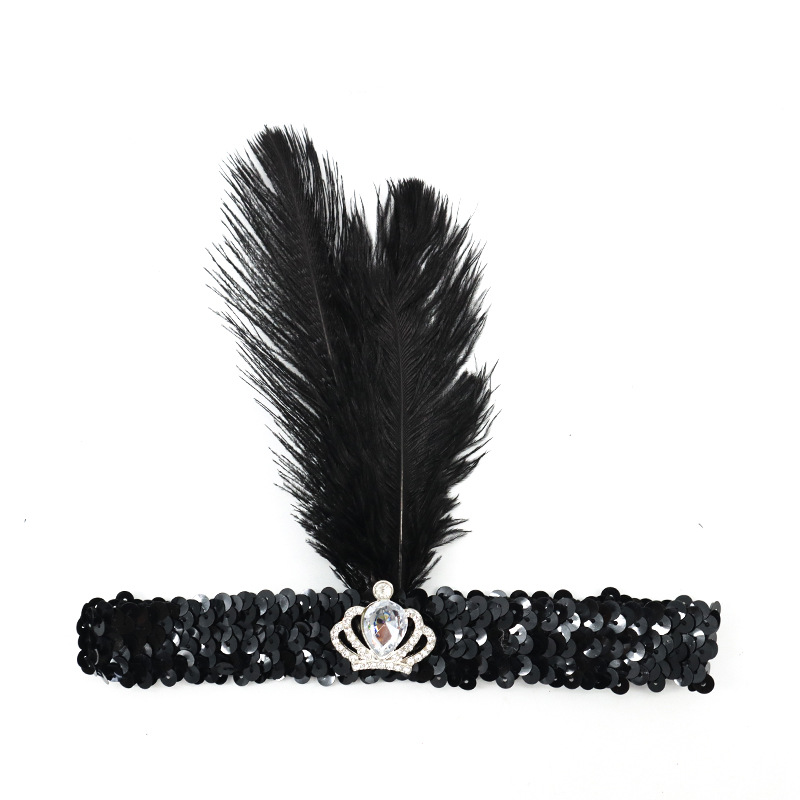 Festa di Halloween per single con accessori per capelli neri Fascia per capelli con piume a sfera Gatsby degli anni '20_voghion.com