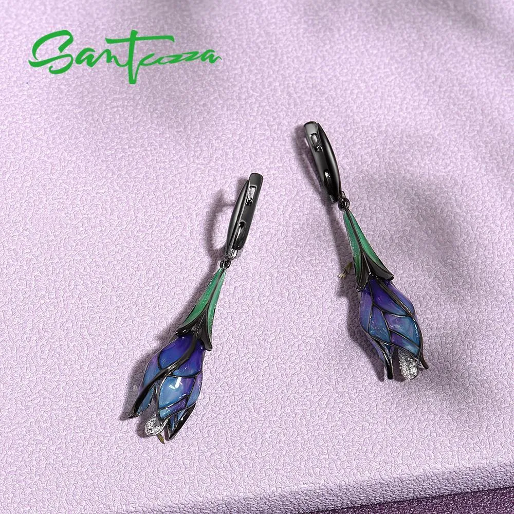 SANTUZZA Orecchini per donna in autentico argento sterling, squisiti pendenti, fiori viola, gioielli raffinati alla moda, fatti a mano, smalto CX200623_voghion.com