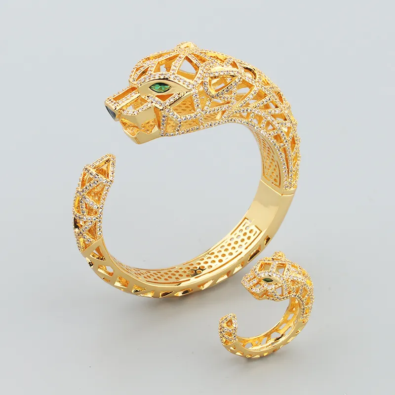 Gold Plated Classic Fashion Charm Leopard Bracelet animal sier bracelets for women daughter mom ring set unisex_voghion.com
