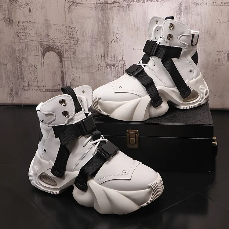 High Top Chunky Sneaker Men Air Cushion Fashion Casual Genuine Leather Cowhide Height Increased Platform Shoes_voghion.com
