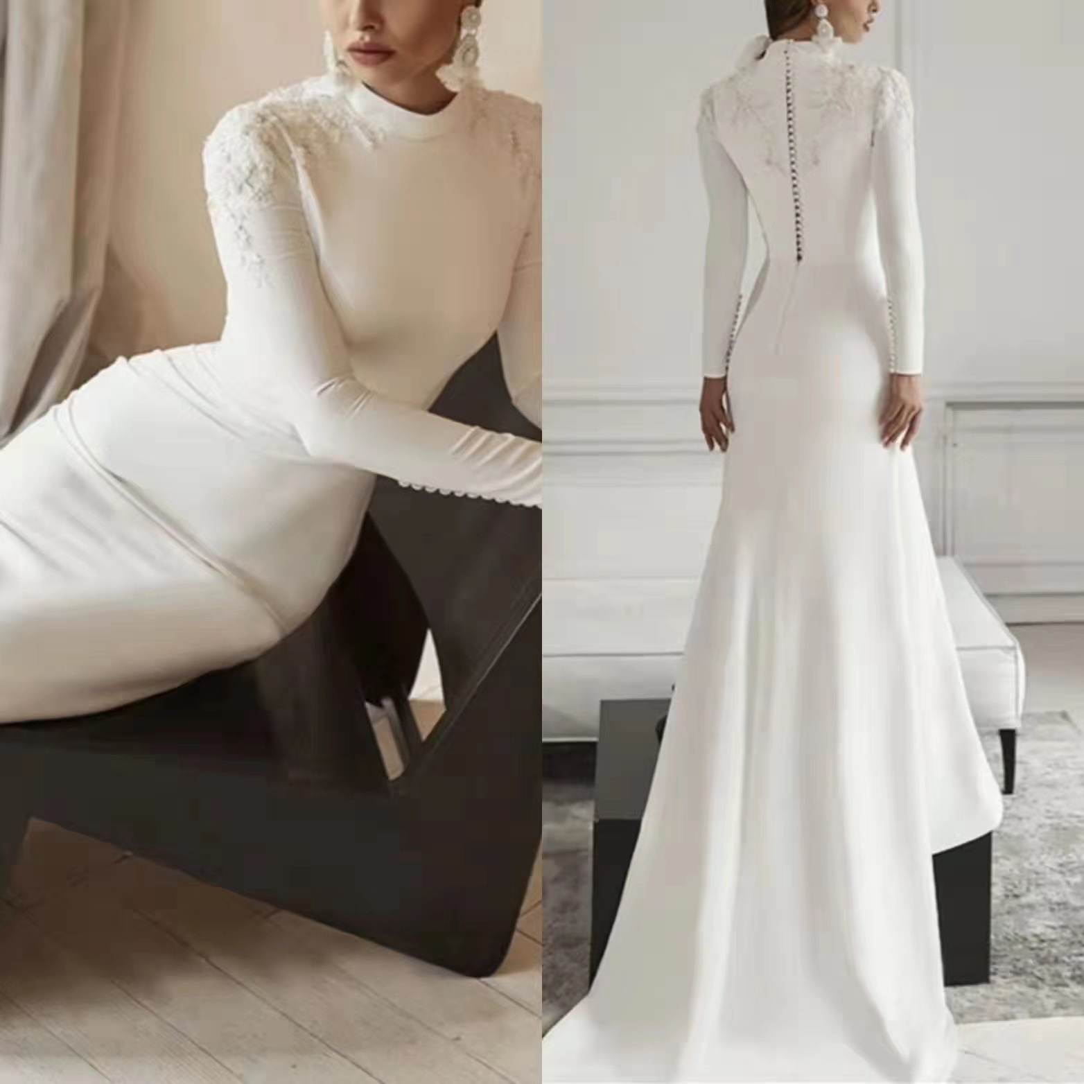 Women's Clothing Long Sleeved Fashion Trend Travel Wedding Dress