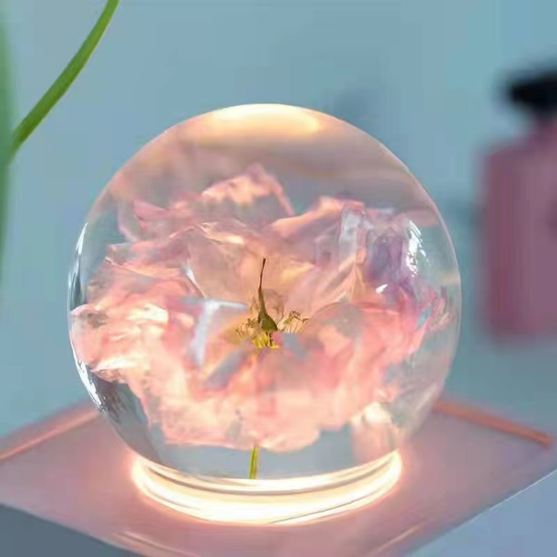Krystalkugle i harpiks, julepynt, dobbelt pink kirsebærblomst, bluetooth-højttaler_voghion.com