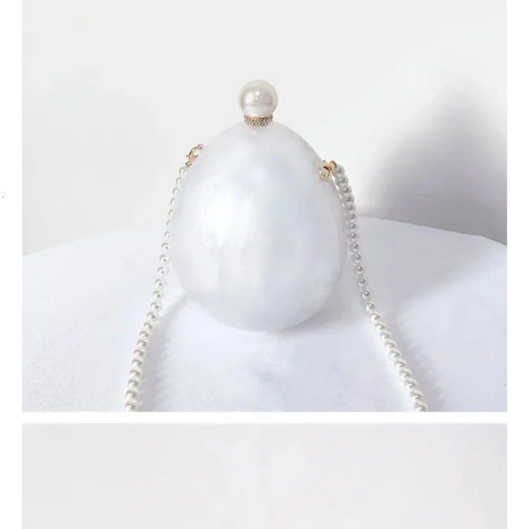Perlehvid Marmor Oval Akryl Æske Clutches Pung Aftentasker Bryllup Rhie Håndtasker Brude PVC Kvindelige Mini Punge Taske_voghion.com