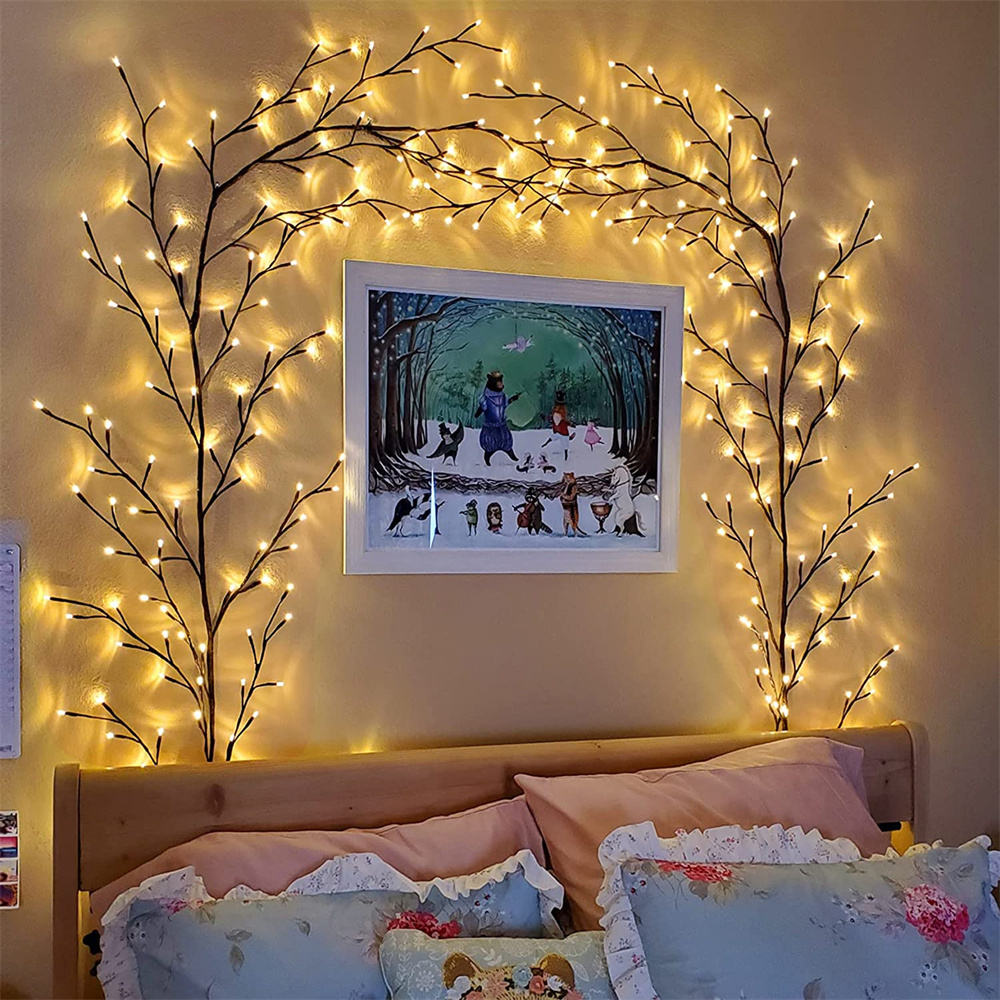 Guirlande lumineuse à 144 LED en forme de vigne de saule, guirlande lumineuse à faire soi-même, branches en rotin, bande lumineuse à LED pour décoration de chambre de Noël et de vacances_voghion.com