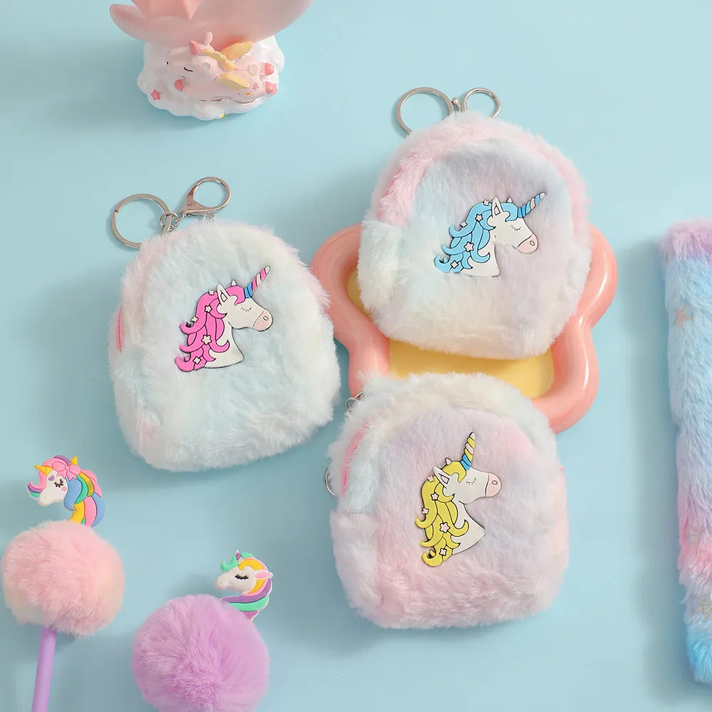 Cartoon Eenhoorn Portemonnee Headset Sleutels Opbergruimte Pluche Sleutelhanger Hanger Muntenbeurs Cadeau Voor Meisjes Tas Hangend Geldbuidel_voghion.com