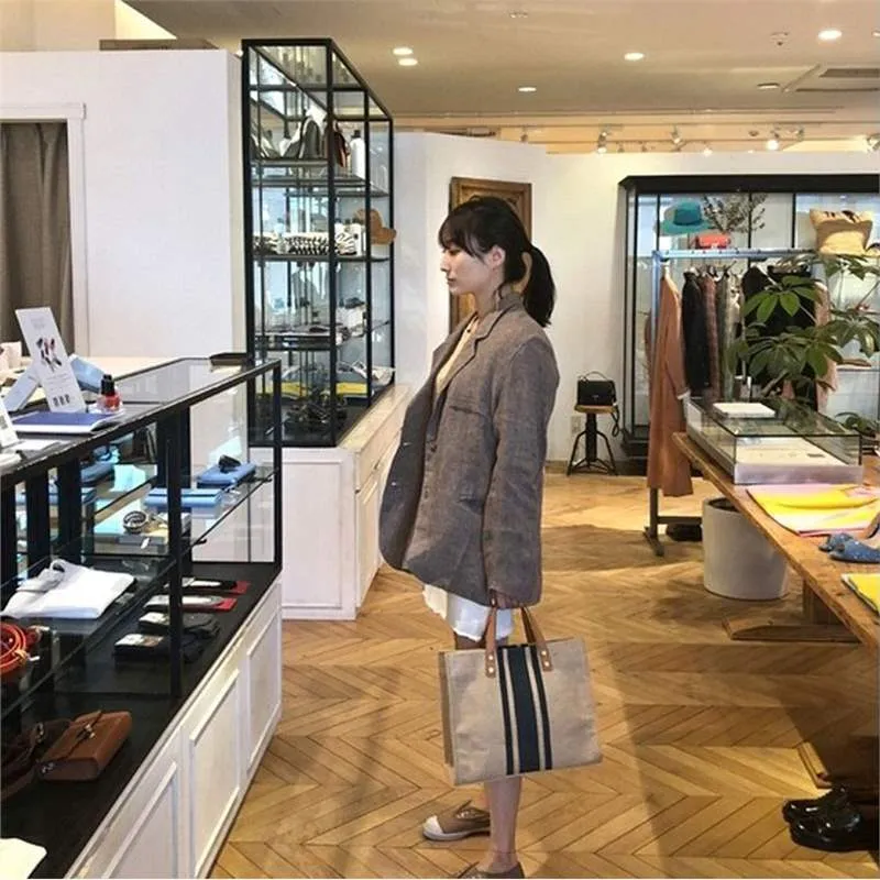 Borse alla moda: borsa tote da donna in tela a righe con tracolla - tracolla singola, grande capacità,_voghion.com