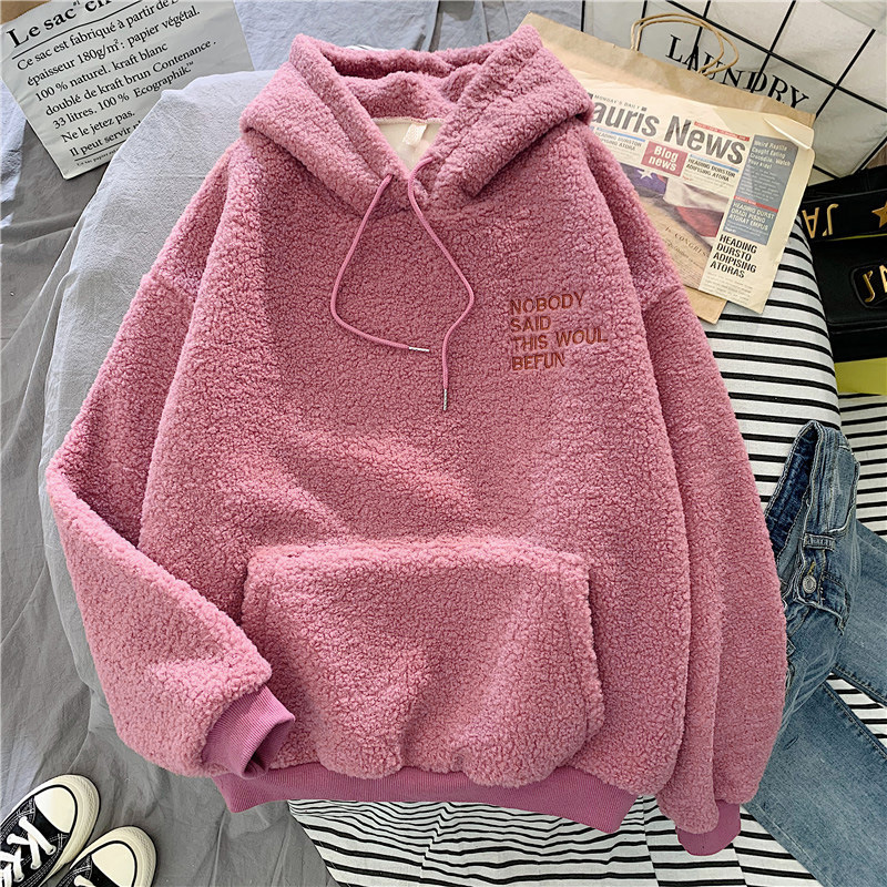Damenbekleidung, verdicktes Sweatshirt aus Lammfell und Samt für Damen, lockeres Pullover-Sweatshirt aus Lammfell für Damen_voghion.com