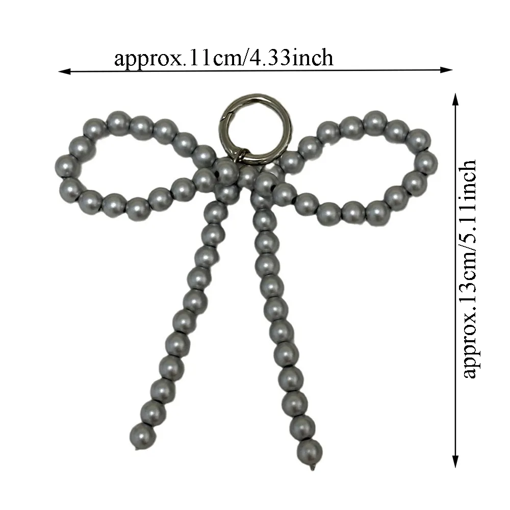 Portachiavi coreano Y2K con perline, fatto a mano, a forma di fiocco, portachiavi a forma di cuore, ornamento con perle, decorazione per borse e telefoni_voghion.com