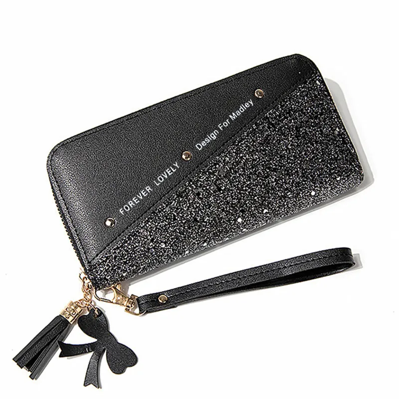 Yogodlns Damen-Geldbörse aus PU-Leder mit Kartenhalter, Handtasche mit Quaste, modische Umschlagtasche, Kontrastfarbe, Geldbörse B_voghion.com