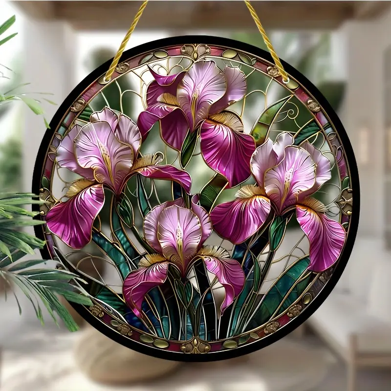 Lilla iirise päikesepüüdja ​​- 8" kullatud akrüülkunst. Kuninglik lillekujutus välisustele või elegantsetele aiakingitustele._voghion.com