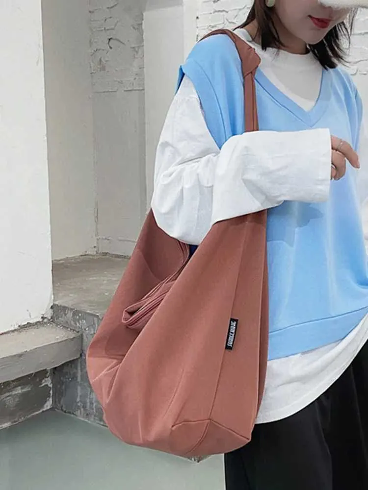 Schultertasche Große Kapazität Fem Handtasche Lässig FI Tragbare Feste Farbe Einfache Leinwand Elegante Wochenende Schultern Y241109_voghion.com