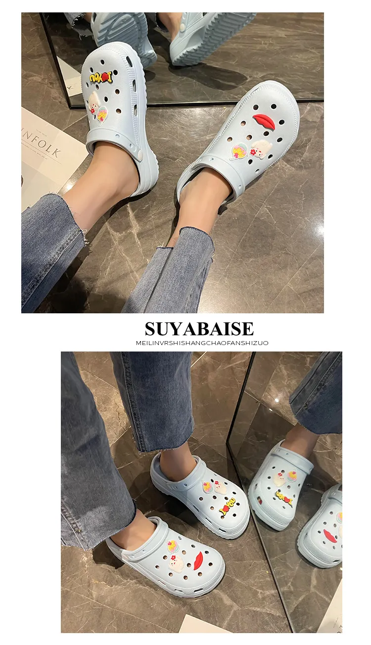 New Thick Sole 2024 Summer Cute Beach Hole Shoes with Feet Feeg Cool Bathroom Anti slip and Odor Prevention Free_voghion.com