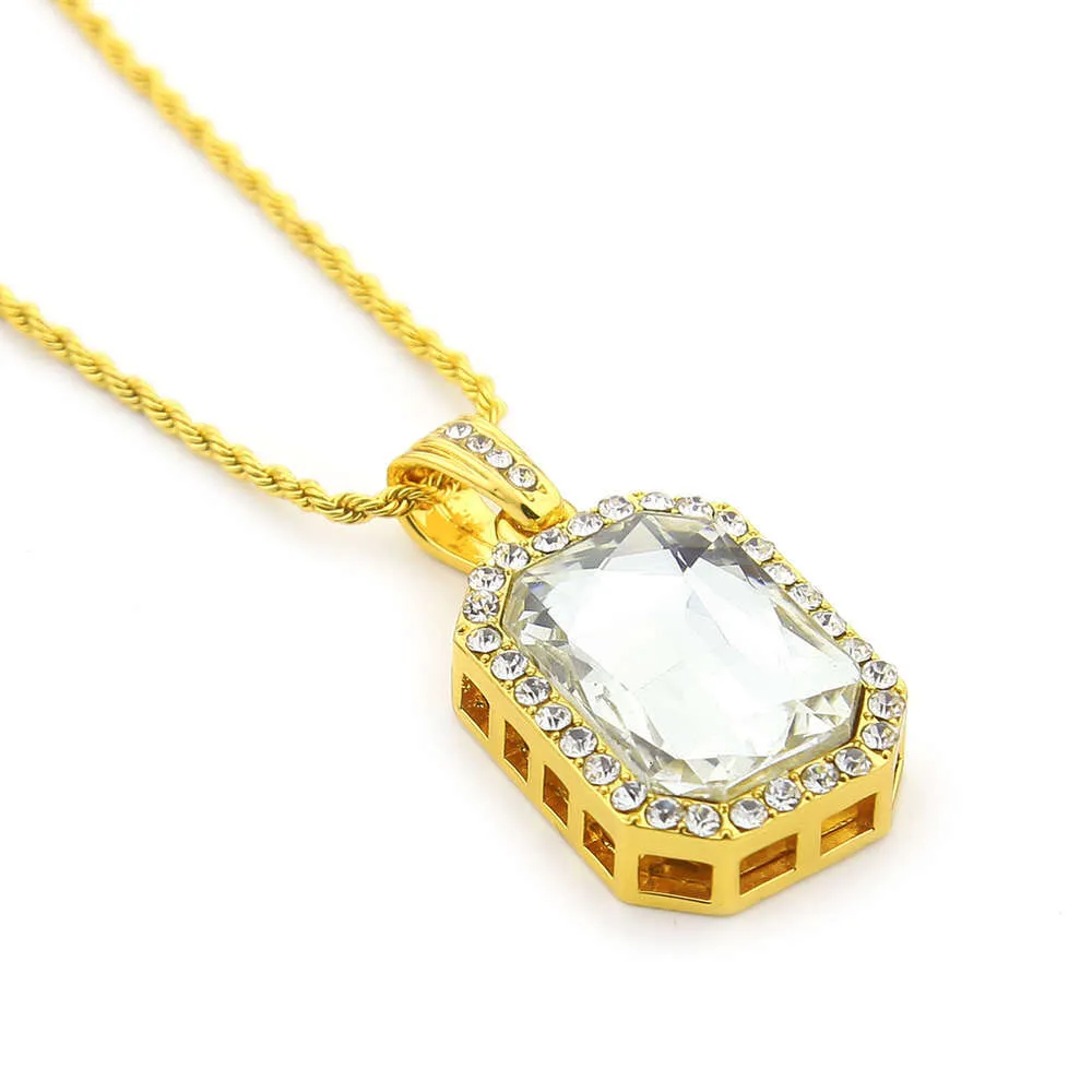 Hip Hop Diamond Square 4.5 * 2.5 Red Alloy Pendant Hiphop Men's Necklace_voghion.com