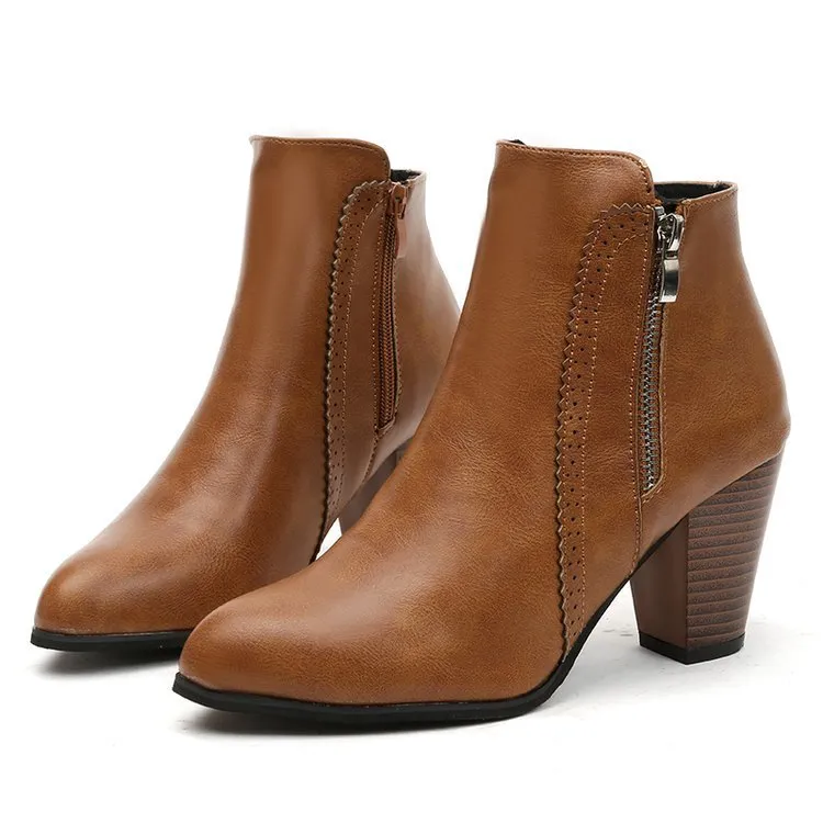 Women's Short Thick High Heels Ankle Boots Versatile Fashion_voghion.com