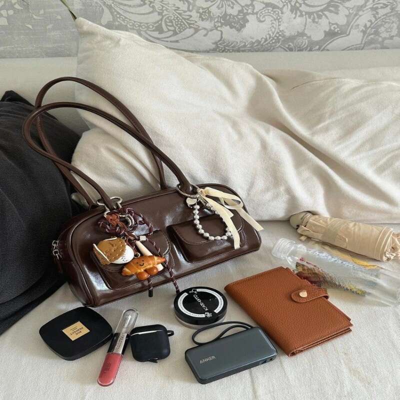 Borsa a tracolla bowling marrone di grande capacità da donna, autunno e inverno 2025, versatile per tutti i giorni_voghion.com