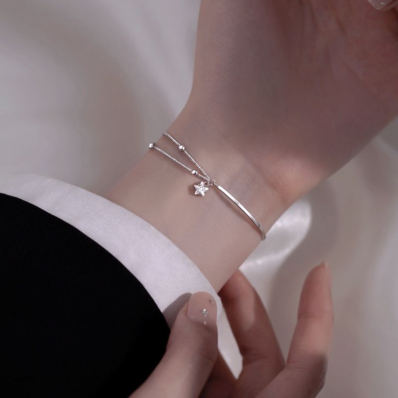 Star Half Bracelet Girl Plated Pure Sier Small And Simple Internet Celebrity Instagram Double Layer Handpiece_voghion.com