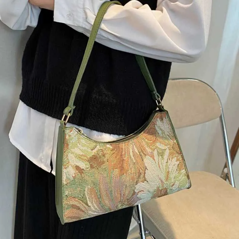 Moda Vintage Donna Olio Dipinto Design Spalla Signore Semplice wer Femminile Ascella Hobos Borse Piccola Frizione Borsa a Mano_voghion.com