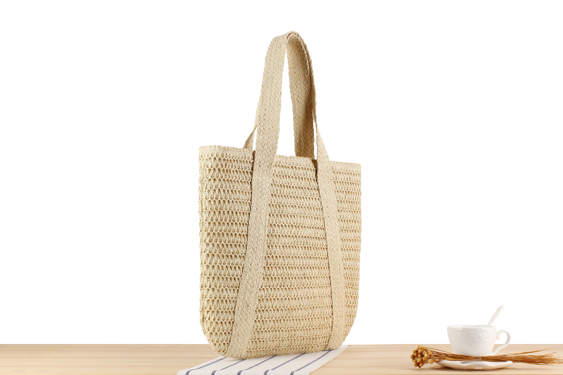 Borsa di paglia di grande capacità per le vacanze al mare Borsa tote Borsa a tracolla semplice ed avanzata per il tempo libero_voghion.com
