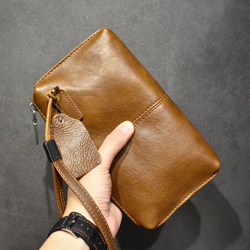Schlichte und trendige Herrenhandtasche weichem Leder, lange Geldbörse aus Rindsleder, lässige Handytasche_voghion.com