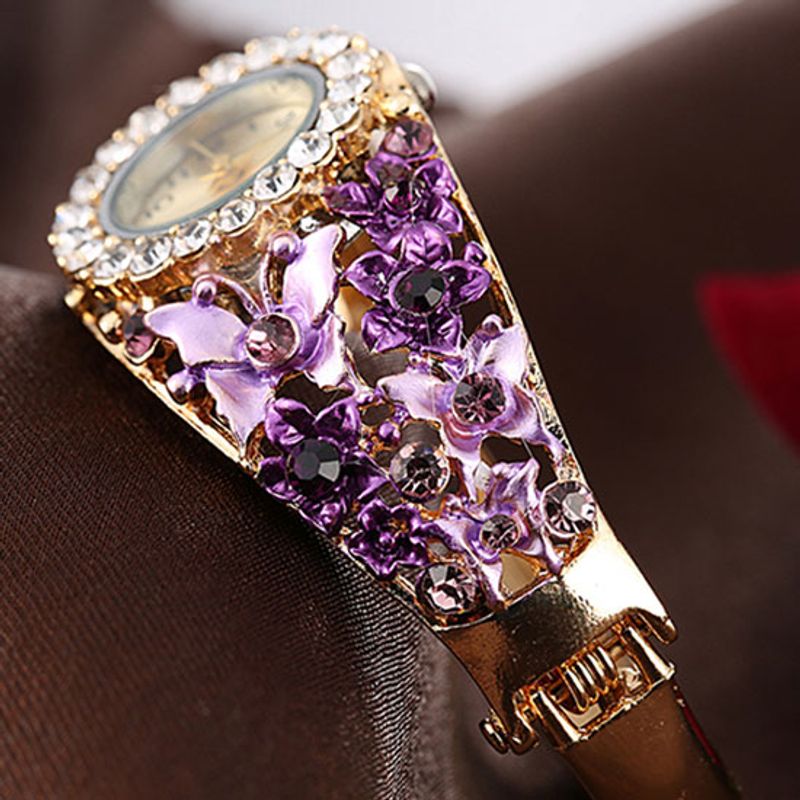 Yamaler Women \ 's Flower Butterfly Dress Watch Round Dial Strass Bracelet Montre-bracelet_voghion.com