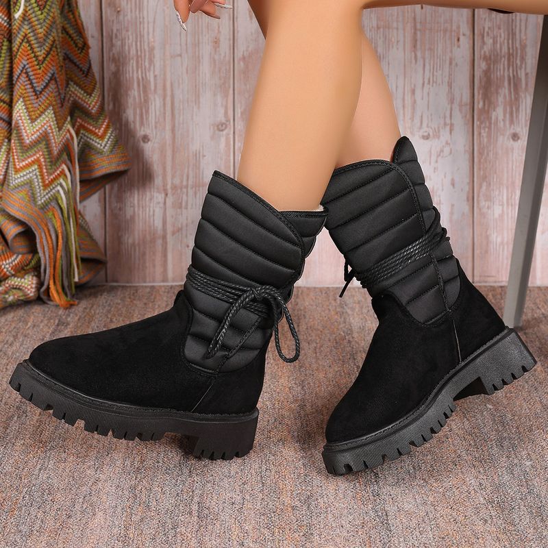 Plus-size women's platform snow boots fleece warm upper side strap sole with code number_voghion.com