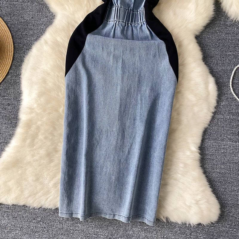 Kadın Giyim Retro ulusal trend tarzı kot elbise kadınlar için retro nakış bel inceltici yırtmaç kalça sarma moda_voghion.com