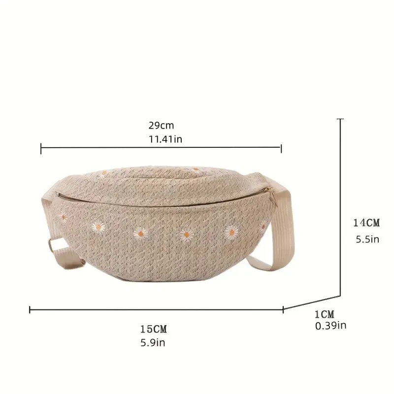 Borsa a tracolla traspirante a forma di luna, con cerniera, tracolla regolabile in vita, motivo floreale all'uncinetto, da donna_voghion.com